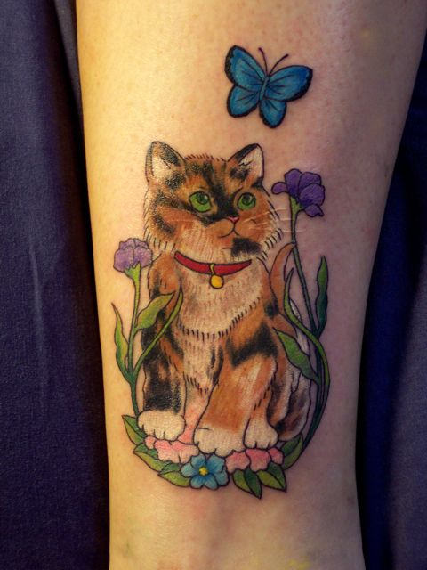 Cute Cat Tattoo On Ankle