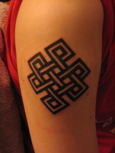 Tibetan Knot Tattoo On Shoulder