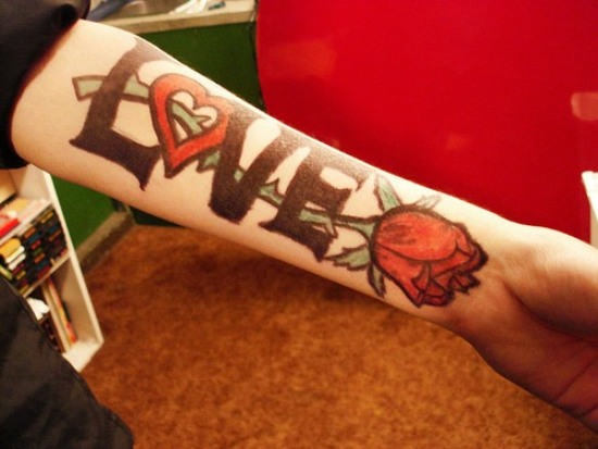 Love Tattoo With Rose