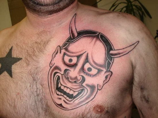 Mask Tattoo On Chest