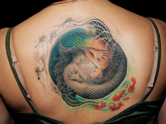 Pisces Mermaid Tattoos On Back