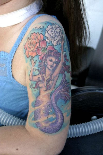 Adorable Mermaid Tattoo On Shoulder