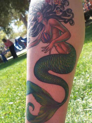 Mermaid Tattoo On Leg