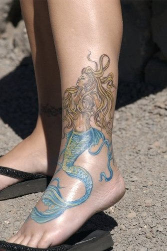 Mermaid Tattoo On Foot and Ankle