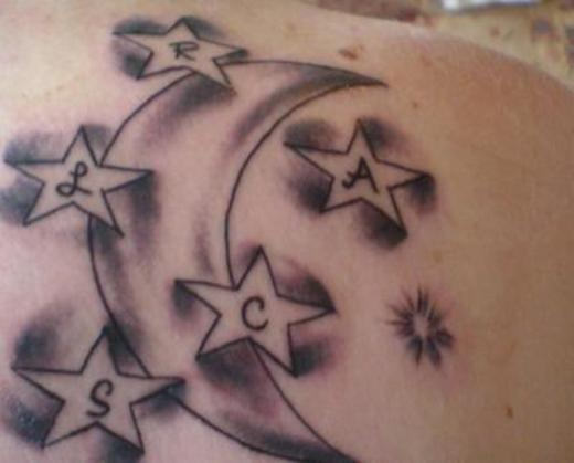 Beautiful Star and Moon Tattoo Design