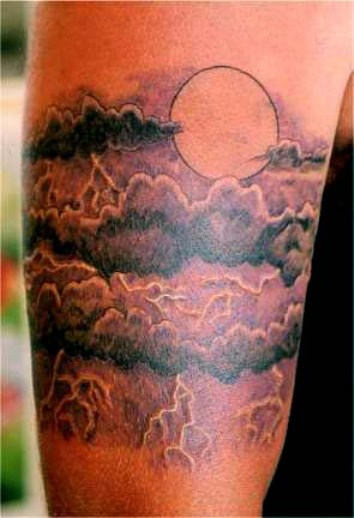 Moon In Clouds Tattoo On Shoulder