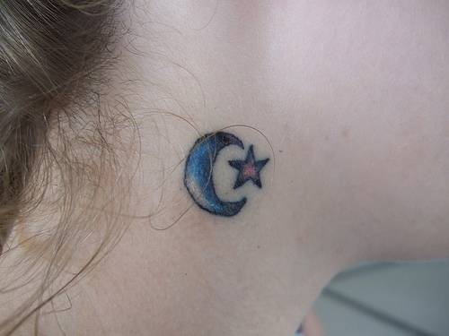Moon-Star Tattoo On Neck