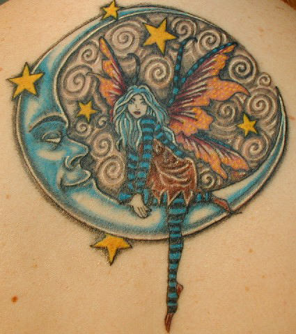 Moon and Angel Tattoo