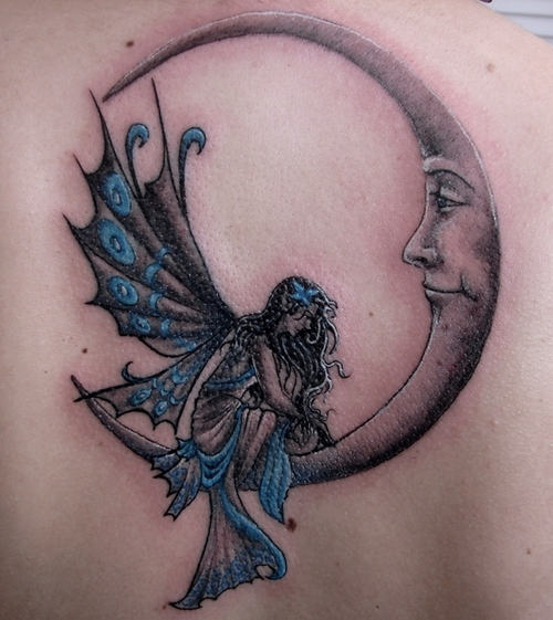Moon Tattoo With Angel