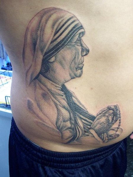 Mother Teresa Tattoo On Rib