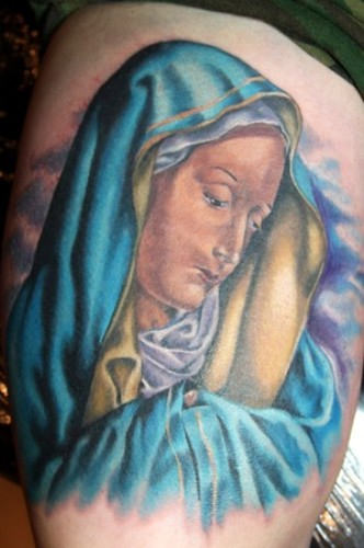 Virgin Mary Tattoo On Shoulder