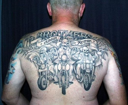 Memorial Motorcycle Tattoo On Back