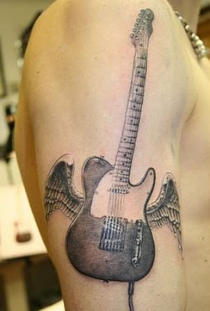 Guitar Tattoo On Shoulder