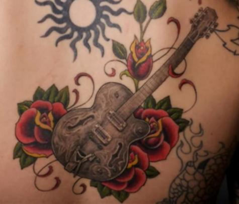 Guitar & Flowers Tattoo