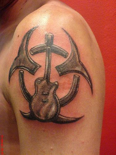 Guitar Tattoo On Shoulder