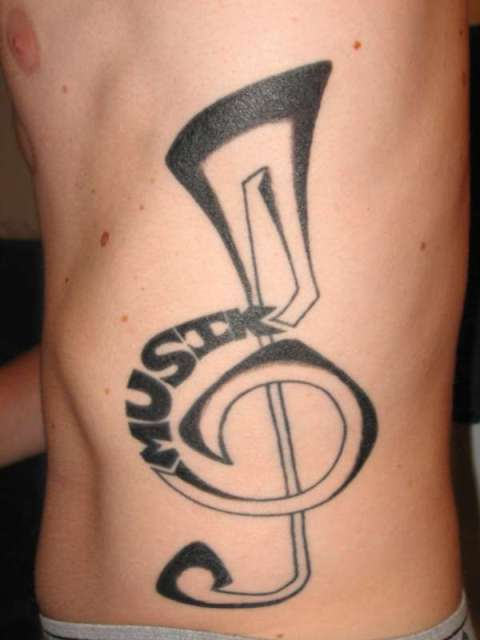 Big Music Tattoo On Rib