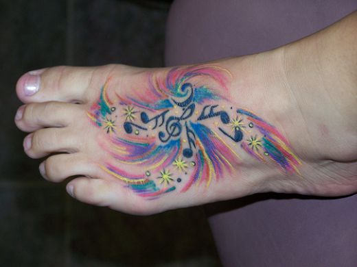 Colorful Music Tattoo On Foot