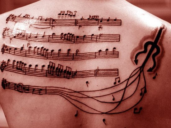 Music Rhythms Tattoo On Back