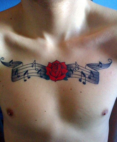 Musical Rhythm Tattoo On Chest