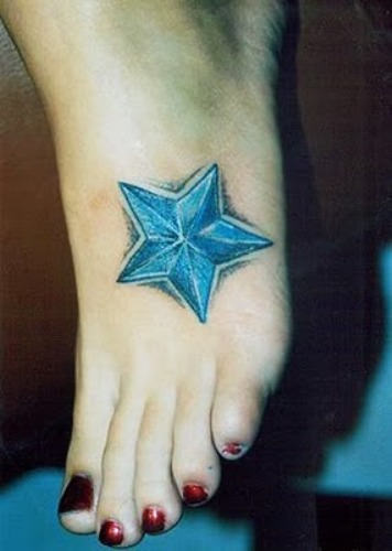 Blue Star Tattoo On Foot