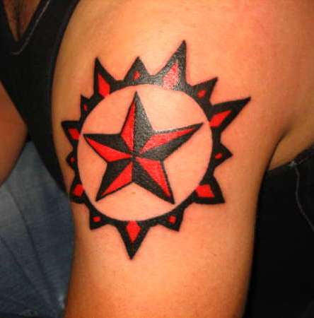 Nautical Star Tattoo On Shoulder