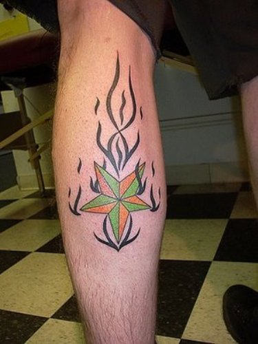 Nautical Star Tattoo On Leg