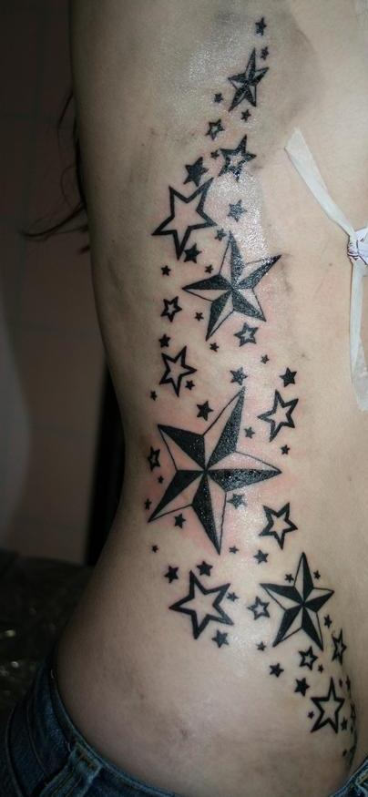 Black Nautical Stars On Rib | Tattoo Designs, Tattoo Pictures