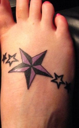Nautical Star Tattoo On Foot