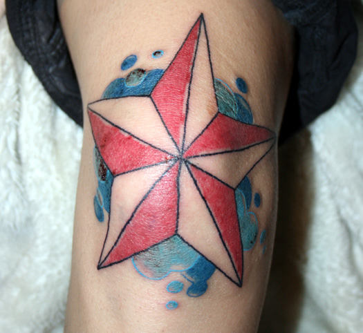 Nautical Star Tattoo On Knee
