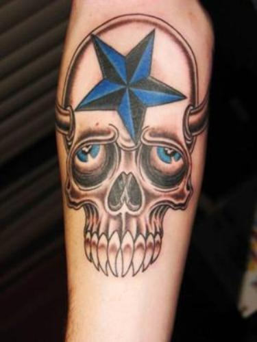 Nautical Star Skull Tattoo On Arm