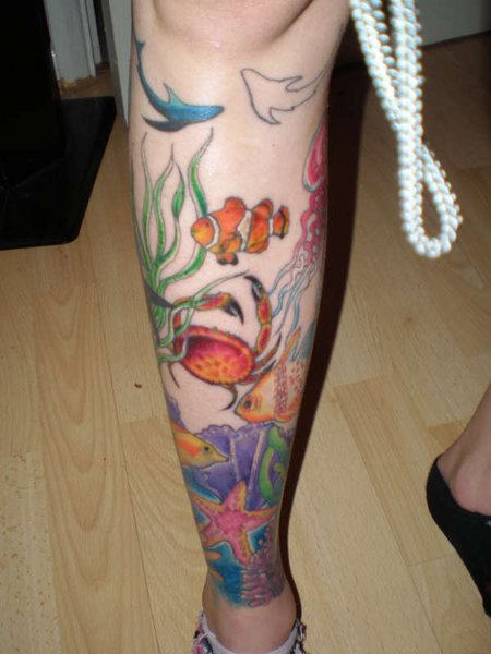 Ocean Tattoo On Leg