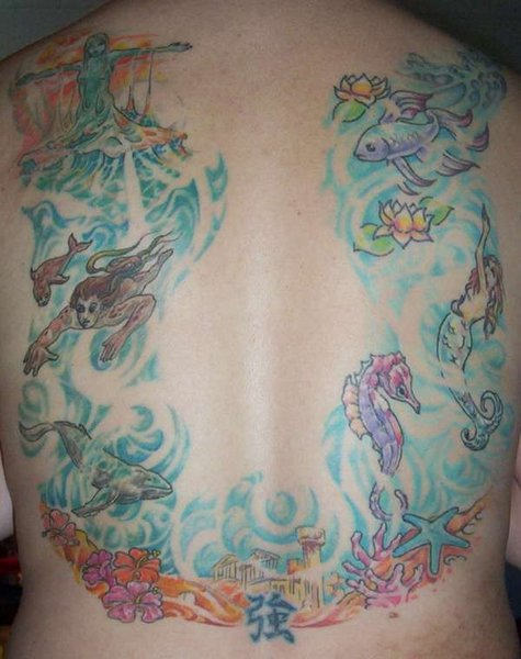 Huge Ocean Tattoo On Back