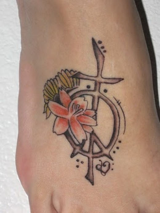 Peace Sign Tattoo On Foot