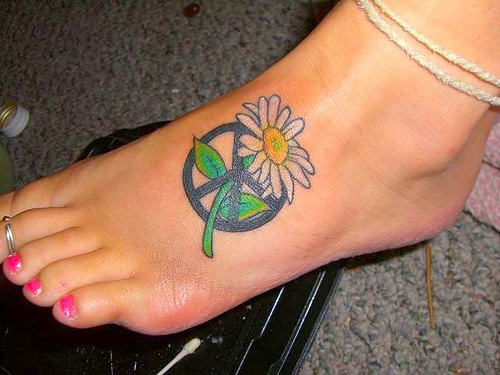 Sign Of Peace Tattoo On Foot