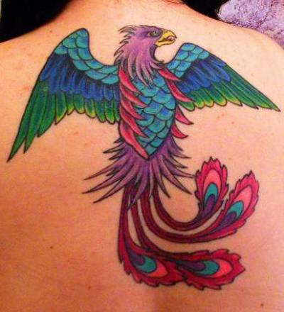 Colorful Phoenix Tattoo On Back