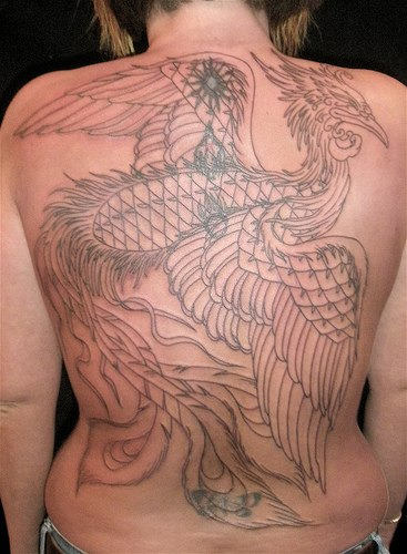 Elegant Phoenix Tattoo On Back