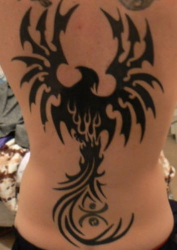 Tribal Phoenix Tattoo On Back