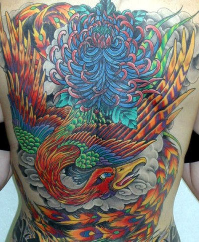 A Large Phoenix Tattoo On Back