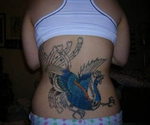 Blue Phoenix Tattoo On Waist