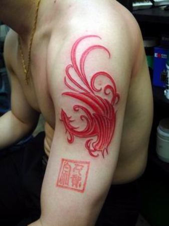 Red Phoenix Tattoo On Shoulder
