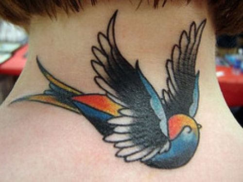 Bird Tattoo On Neck