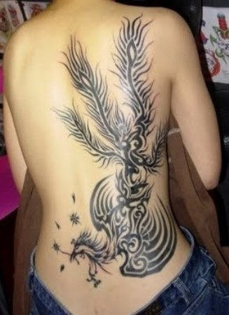 Black Phoenix Tattoo On Back