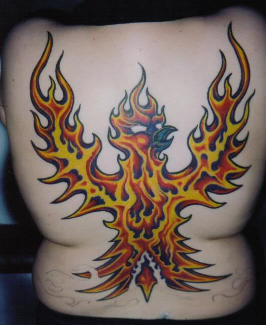 Burning Phoenix Tattoo On Back