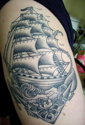 Ship Tattoo On Shoulder