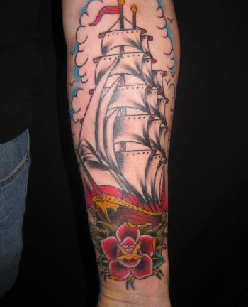 Nice Ship Tattoo On Arm