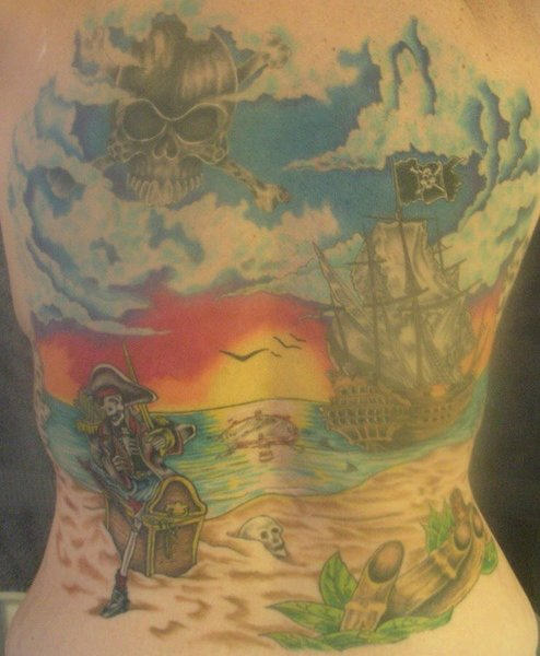 Pirate World Tattoo On Back