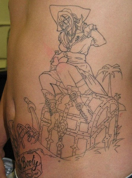 Pirate Lady Tattoo On Rib