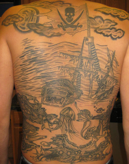 Huge Pirate Tattoo On Back