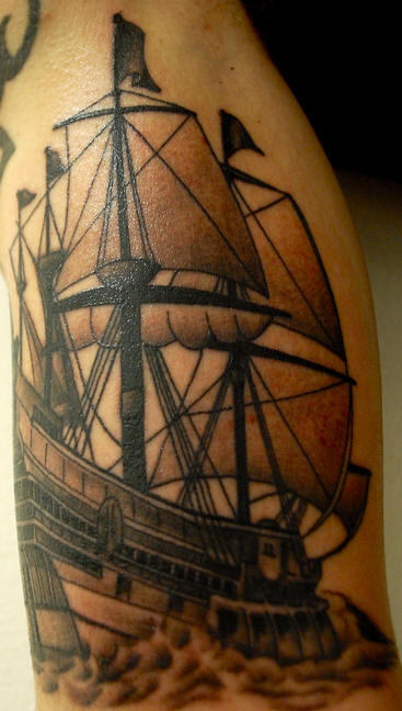 Beautiful Ship Tattoo Design