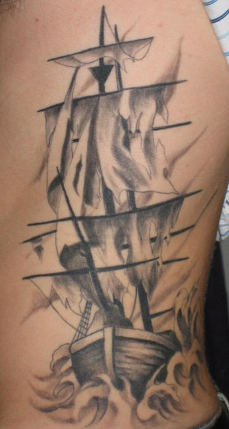 Ship Tattoo On Rib